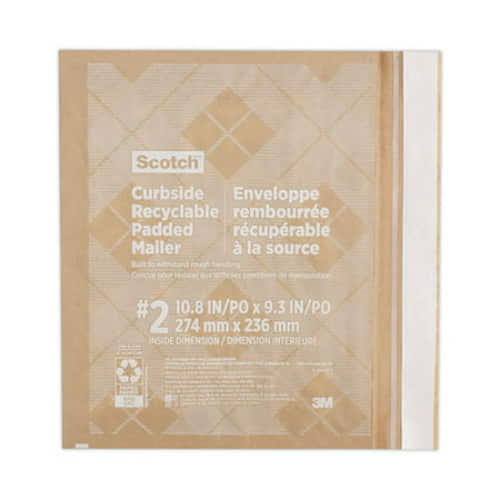 Curbside Recyclable Padded Mailer, #2, Self-Adhesive Closure, Interior Dimensions: 10.8" x 9.3", Natural Kraft, 100/Carton