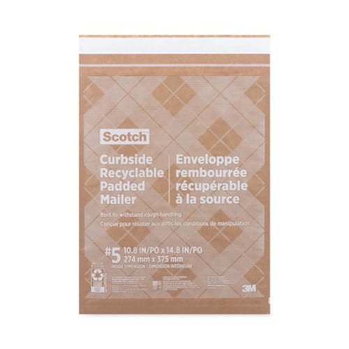 Curbside Recyclable Padded Mailer, #5, Self-Adhesive Closure, Interior Dimensions: 10.8" x 14.8", Natural Kraft, 100/Carton