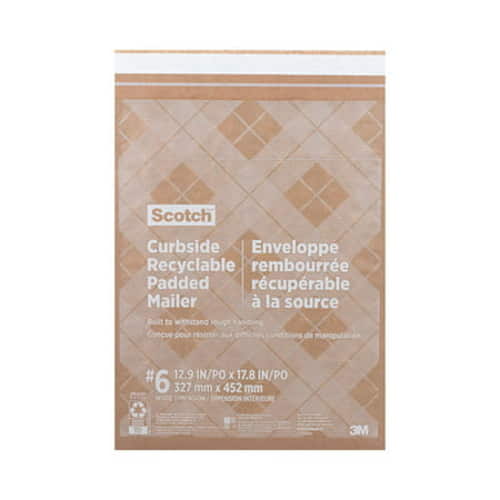 Curbside Recyclable Padded Mailer, #6, Self-Adhesive Closure, Interior Dimensions: 12.9" x 17.8", Natural Kraft, 50/Carton
