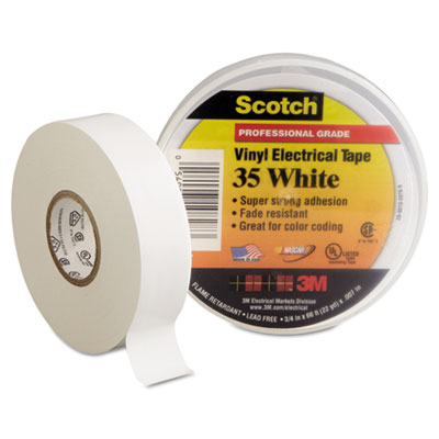 Scotch 35 Vinyl Electrical Color Coding Tape, 3/4" x 66ft, White
