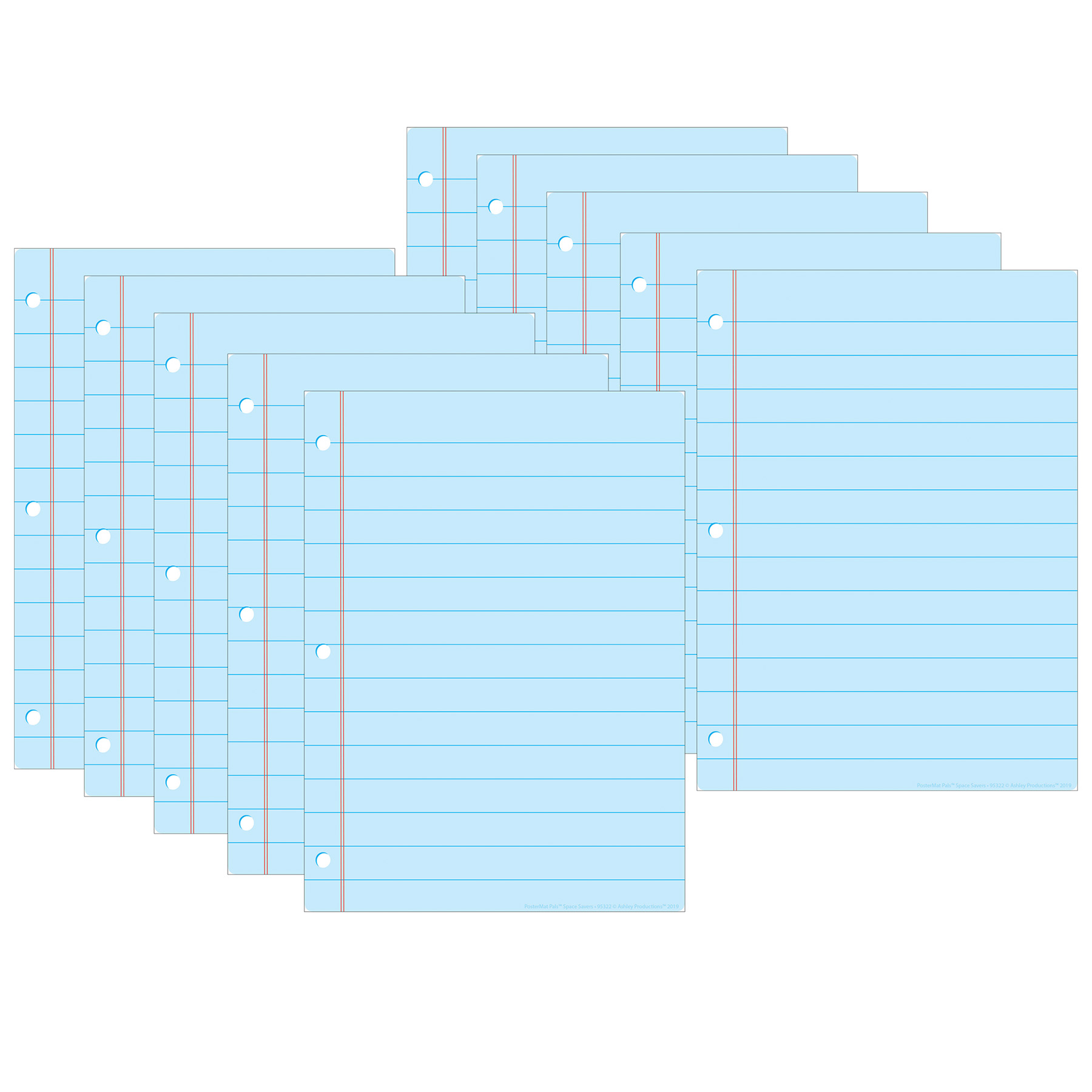 Smart Poly PosterMat Pals Space Savers, 13" x 9-1/2", Blue Notebook Paper, Pack of 10