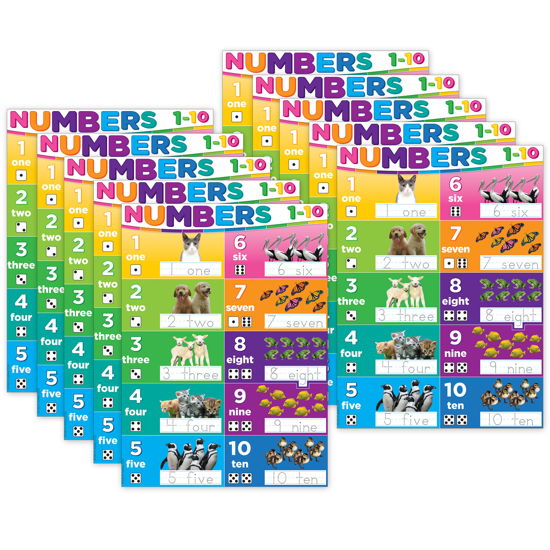 Smart Poly PosterMat Pals Space Savers, 13" x 9-1/2", Numbers 1-10, Pack of 10