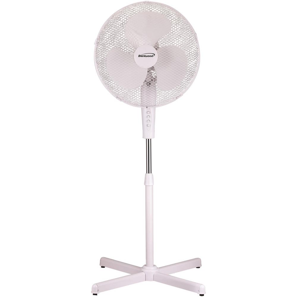 Brentwood 3-Speed 16" Oscillating Stand Fan, WHITE