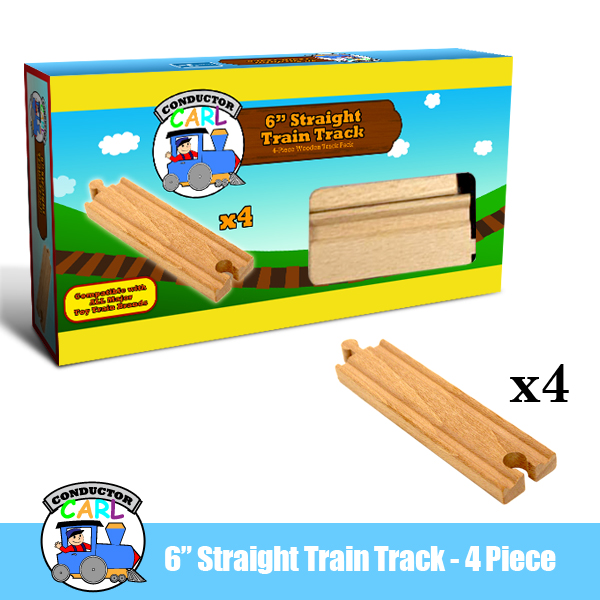 (4) 6 Inch Straight Wooden Train Tracks by Conductor Carl
