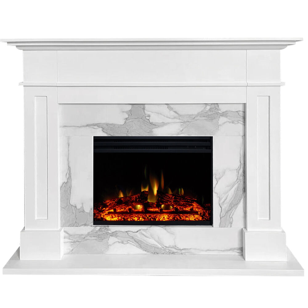 56.7"x17.7"x13.4" Sofia Fireplace Mantel w/ Marble and Deep Log Insert