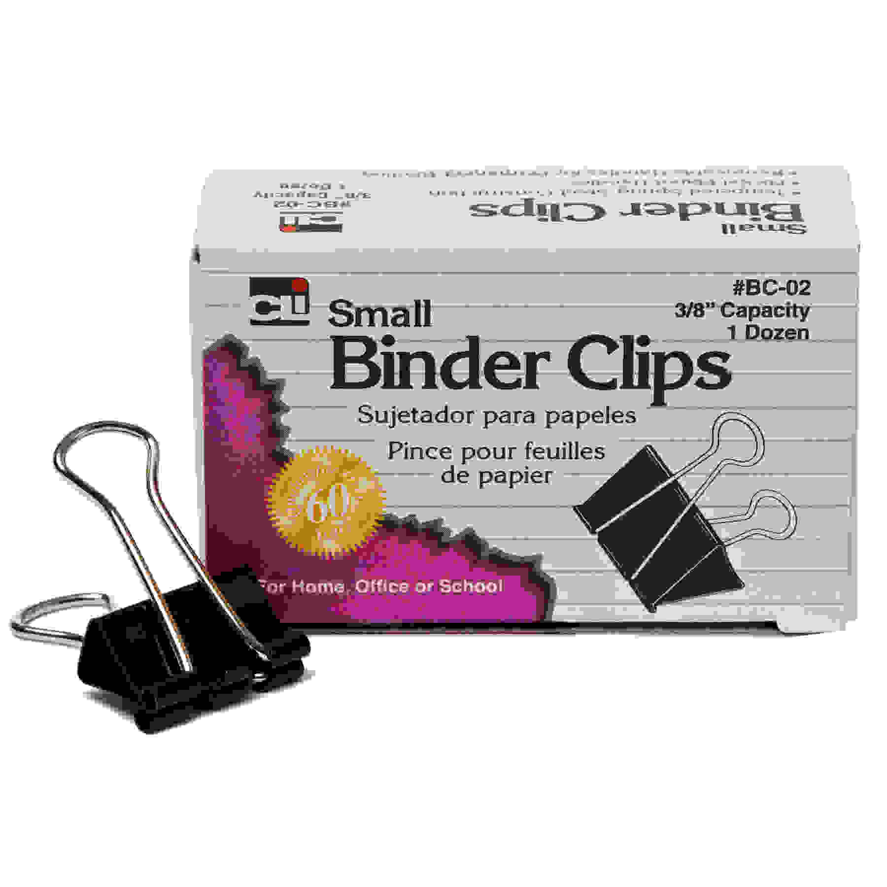 Binder Clips, Small, 3/8" Capacity, Box of 12