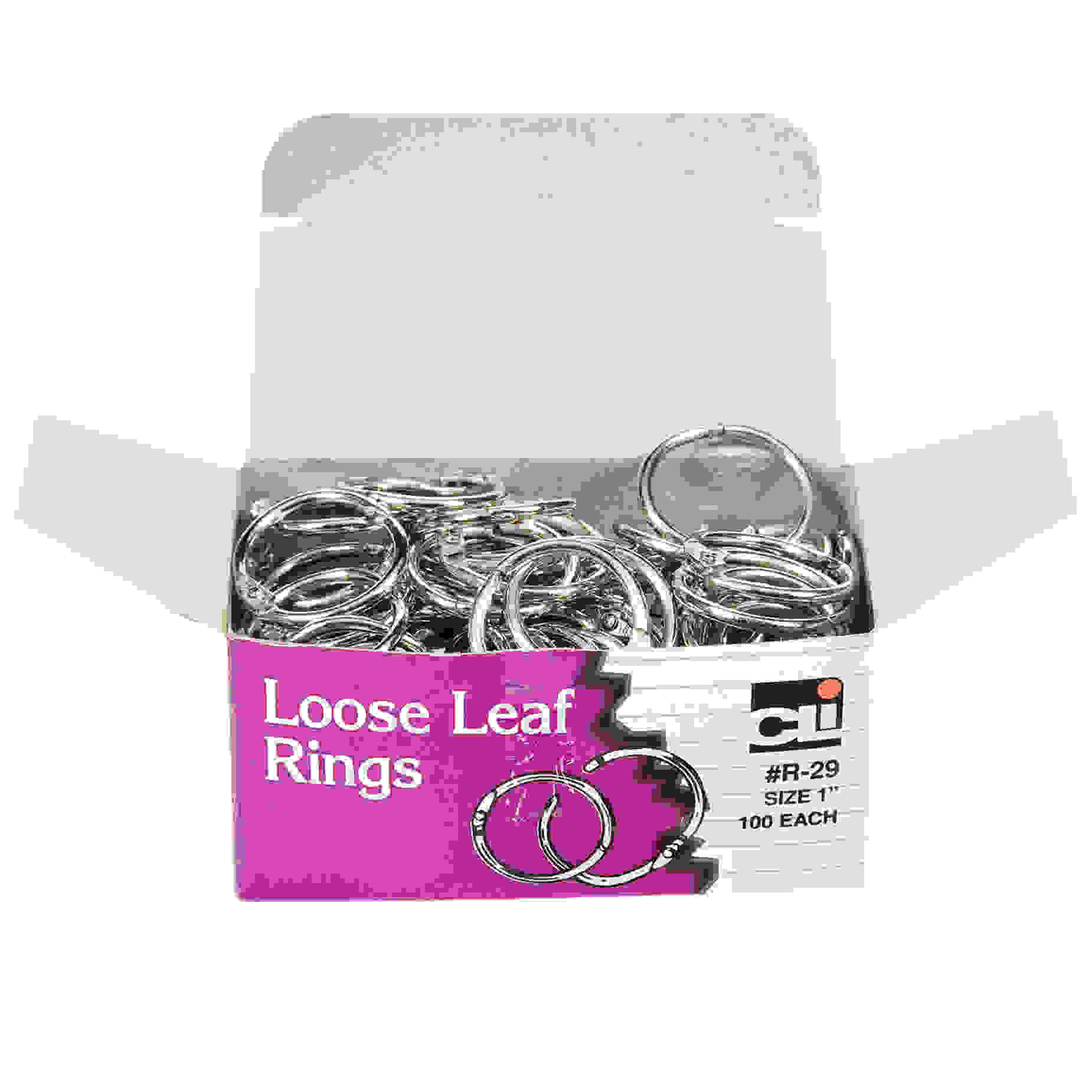 Loose Leaf Rings with Snap Closure, Nickel Plated, 1 Inch Diameter, 100/Box