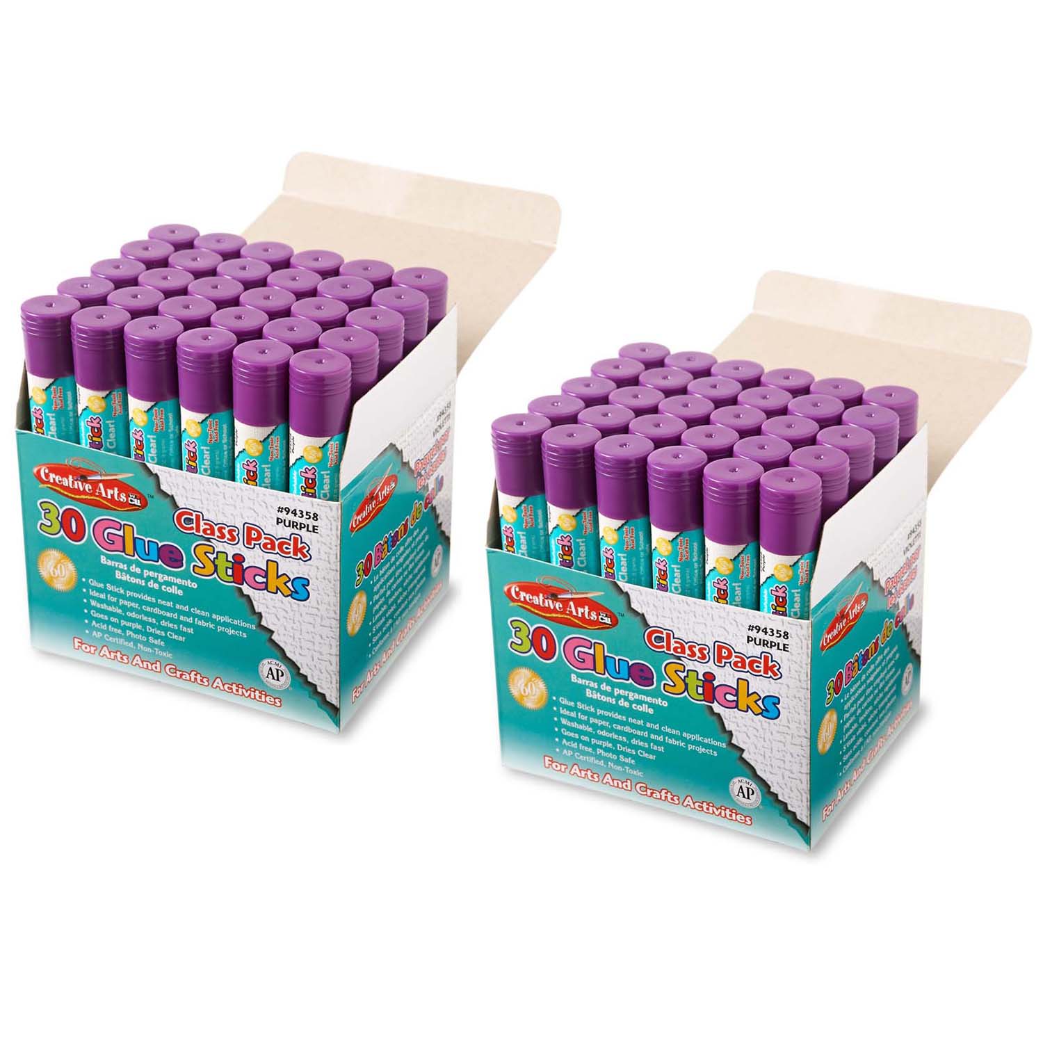 Creative Arts Economy Glue Stick Classpack, .28 oz., Purple, 30 Per Pack, 2 Packs