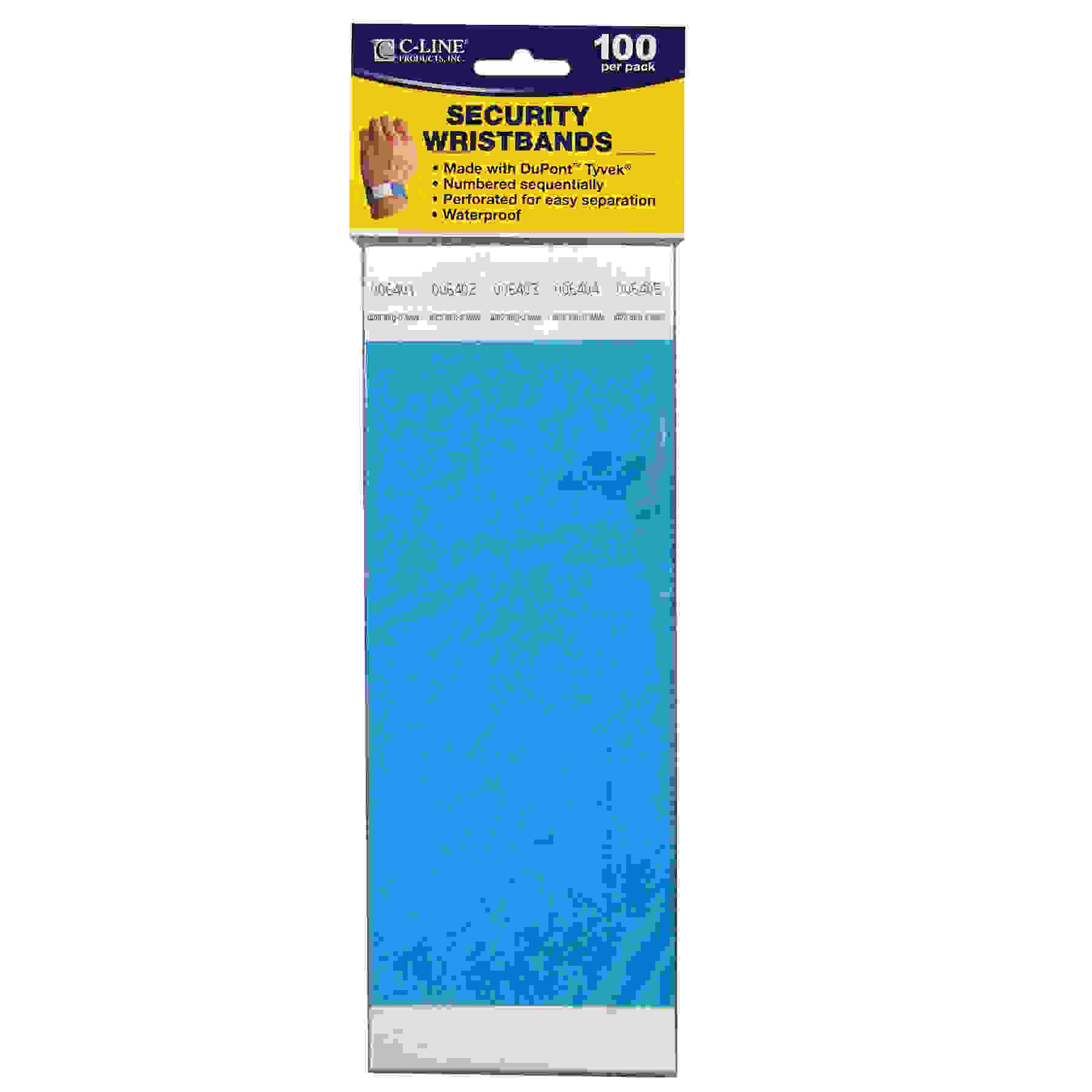 DuPont Tyvek Security Wristbands, Blue, Pack of 100