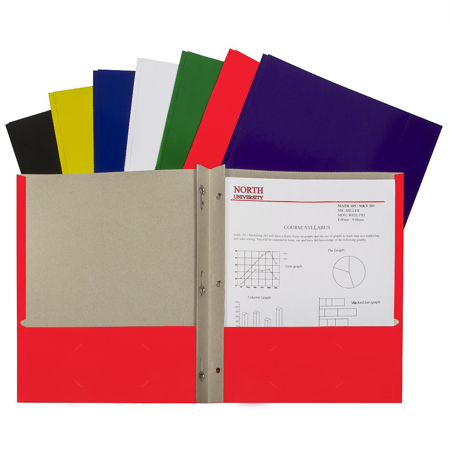 Recycled Two-Pocket Paper Portfolios with Prongs, Assorted Colors, Single