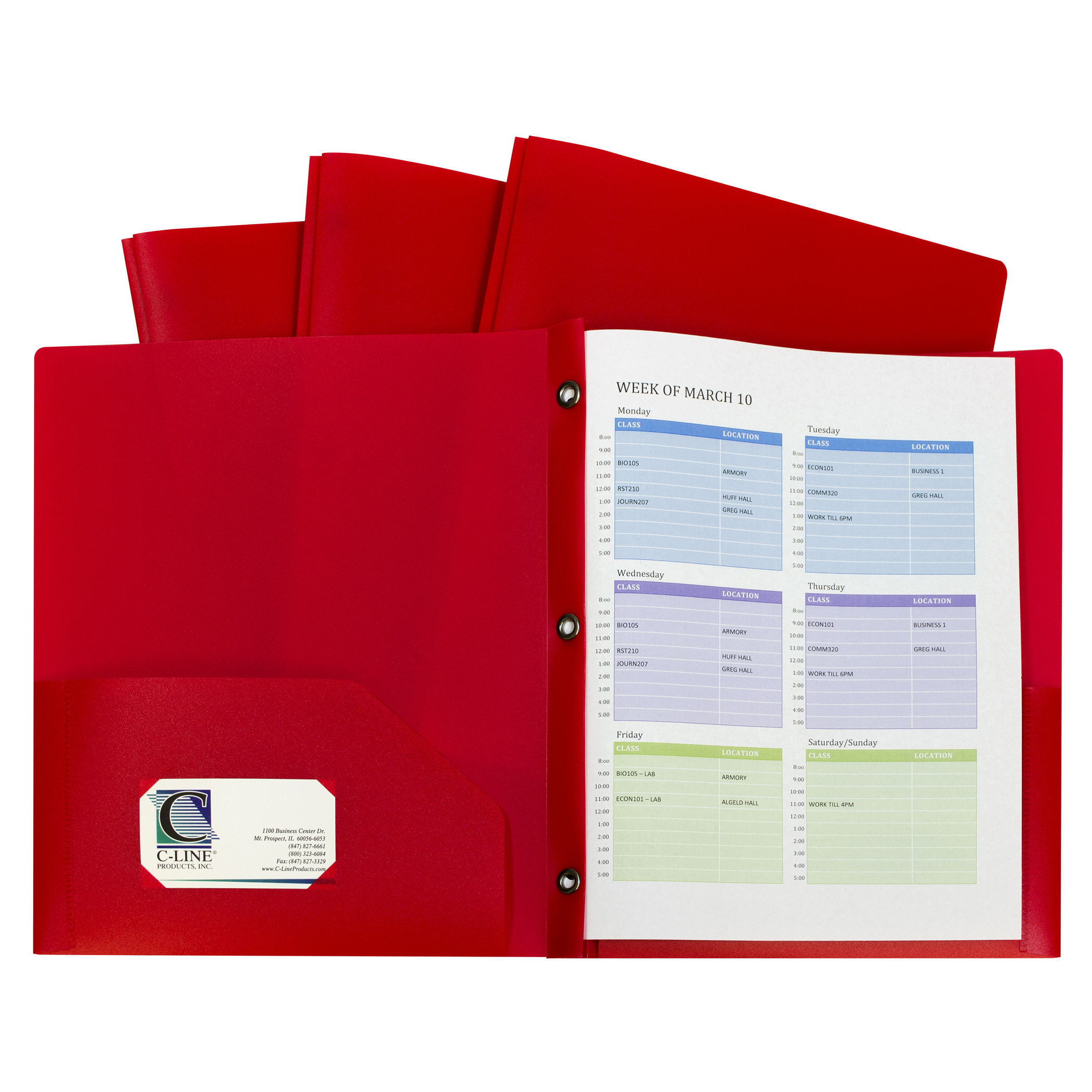 Two-Pocket Heavyweight Poly Portfolio Folder with Prongs, Red, Pack of 10