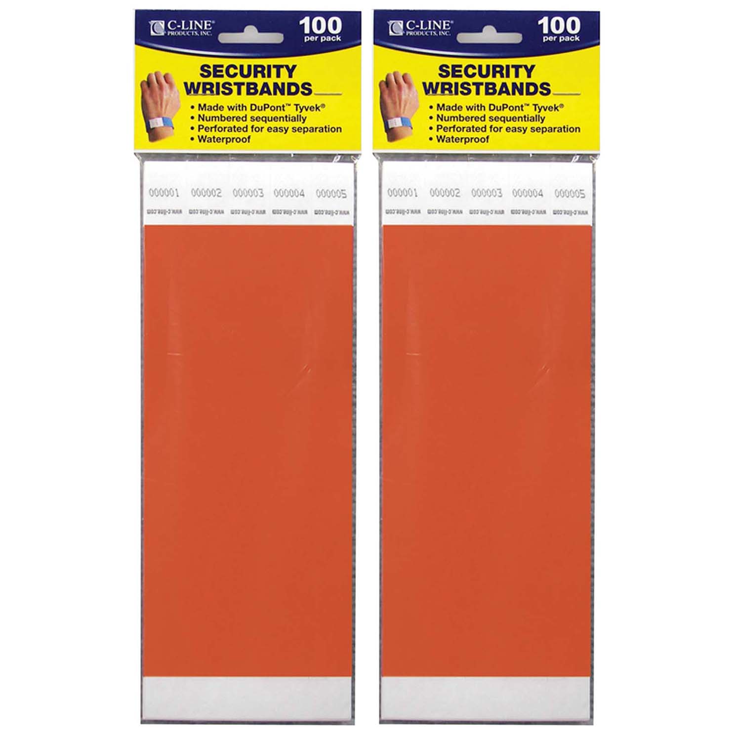 DuPont Tyvek Security Wristbands, Orange, 100 Per Pack, 2 Packs