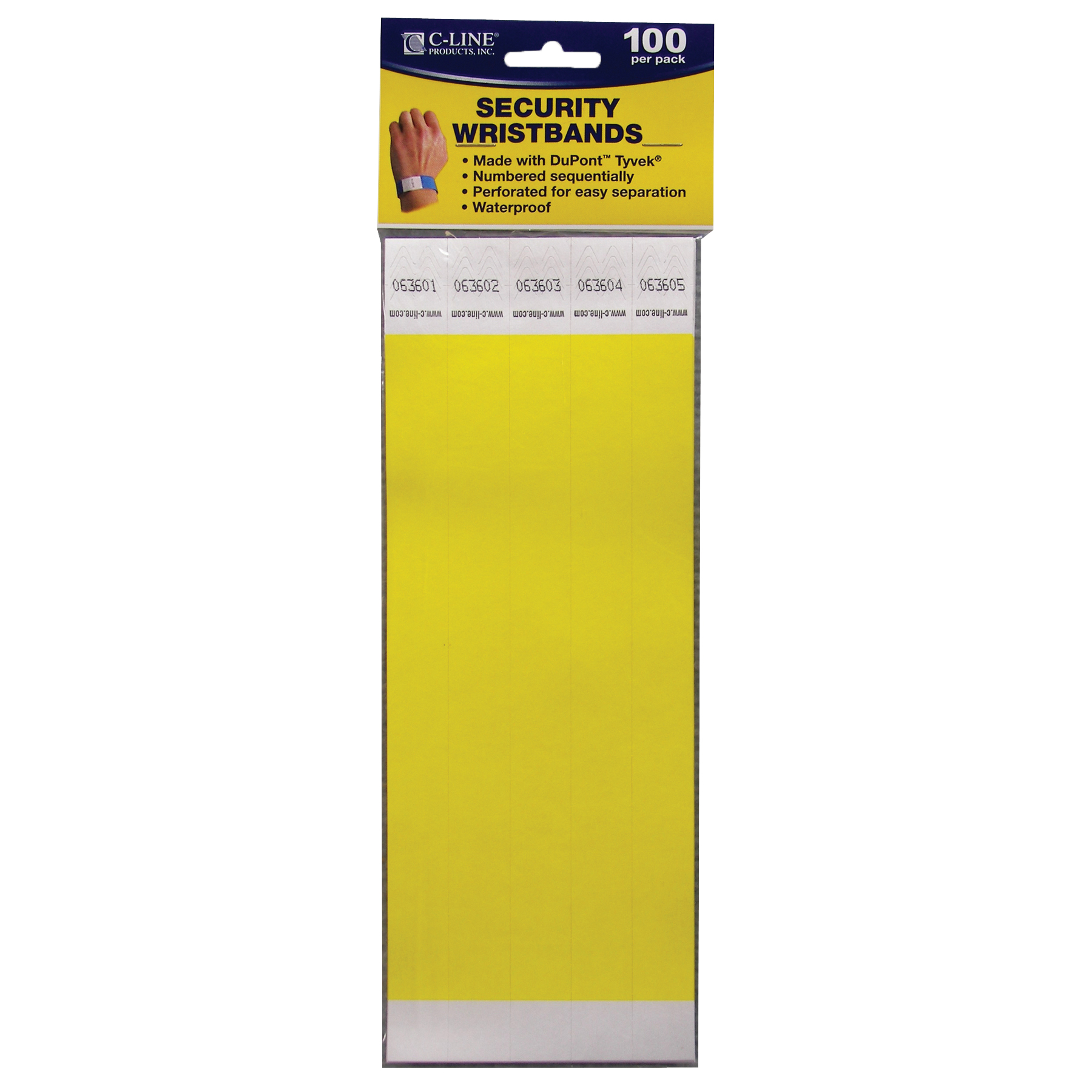 DuPont Tyvek Security Wristbands, Yellow, Pack of 100