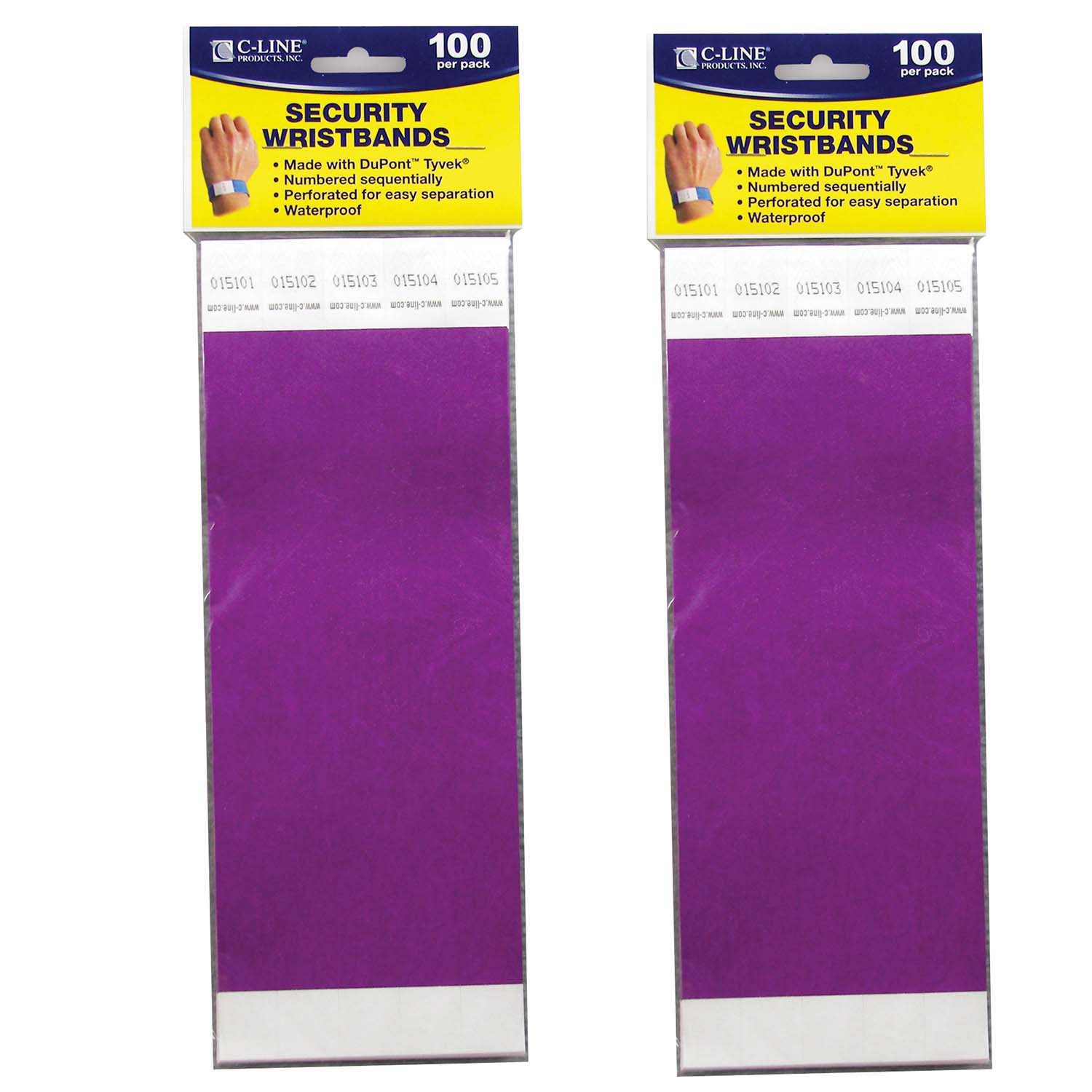 DuPont Tyvek Security Wristbands, Purple, 100 Per Pack, 2 Packs
