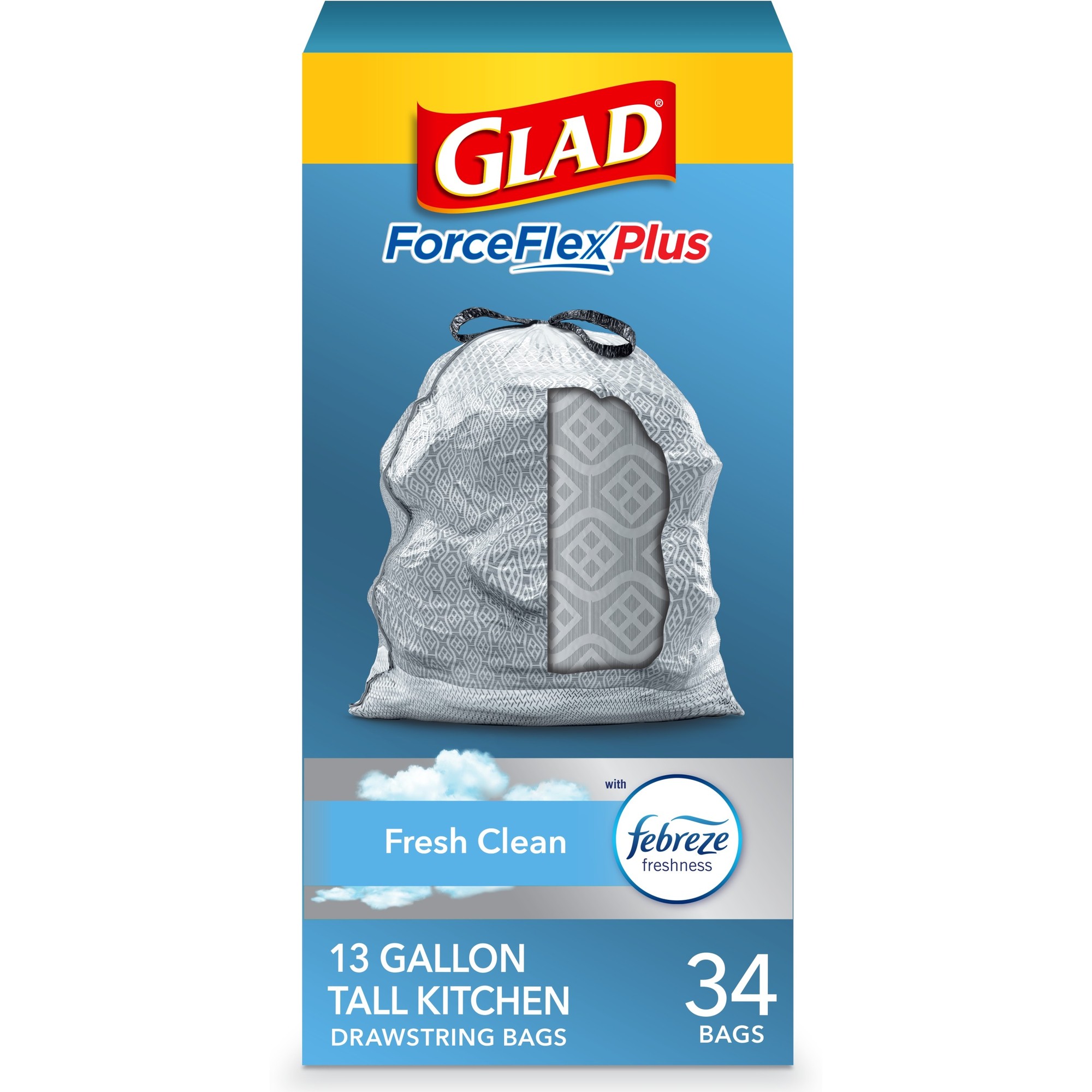 Glad Forceflex 13 Gallon Odorshield Kitchen Trash Bags, 204 Bags 