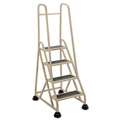 Four-Step Stop-Step Folding Aluminum Ladder w/Two Handrails, 66 1/4" High, Beige