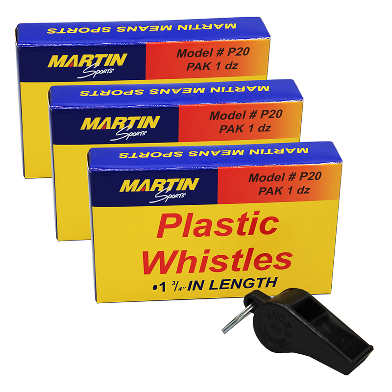 Black Plastic Whistles, 12 Per pack, 3 Packs