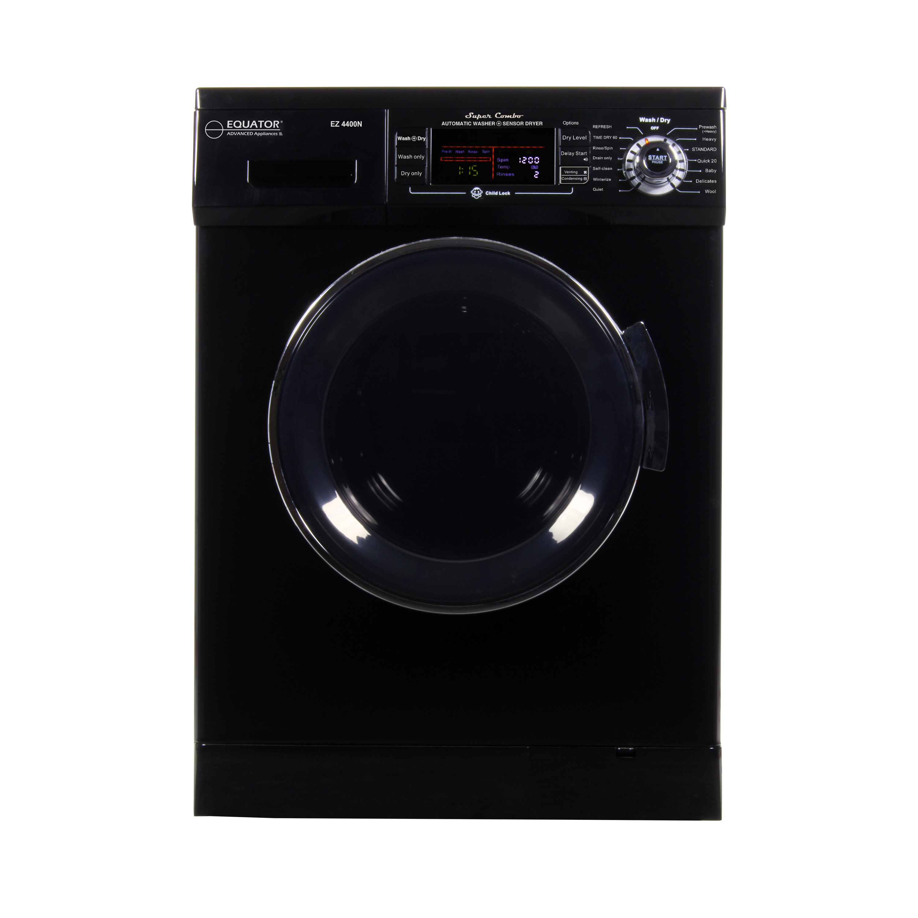 Equator Version 2 Pro Compact 13 lbs Combination Washer DryerVented/Ventless Dry, Winterize, Quiet, Easy to Use Controls (Black)