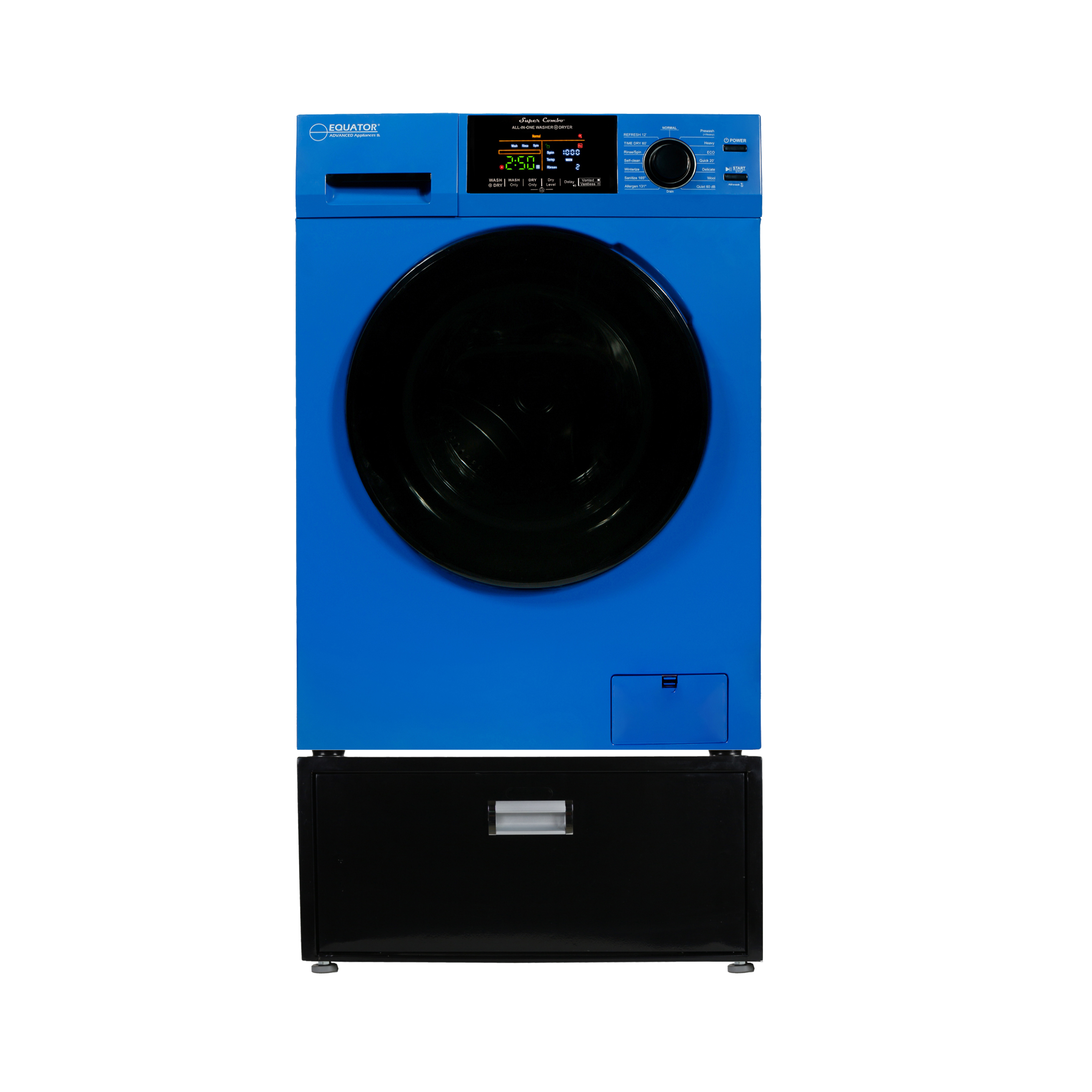 Equator 18 lbs Combination Washer Dryer - Sanitize, Allergen, Winterize,Vented/Ventless Dry + Laundry Pedestal with Drawer