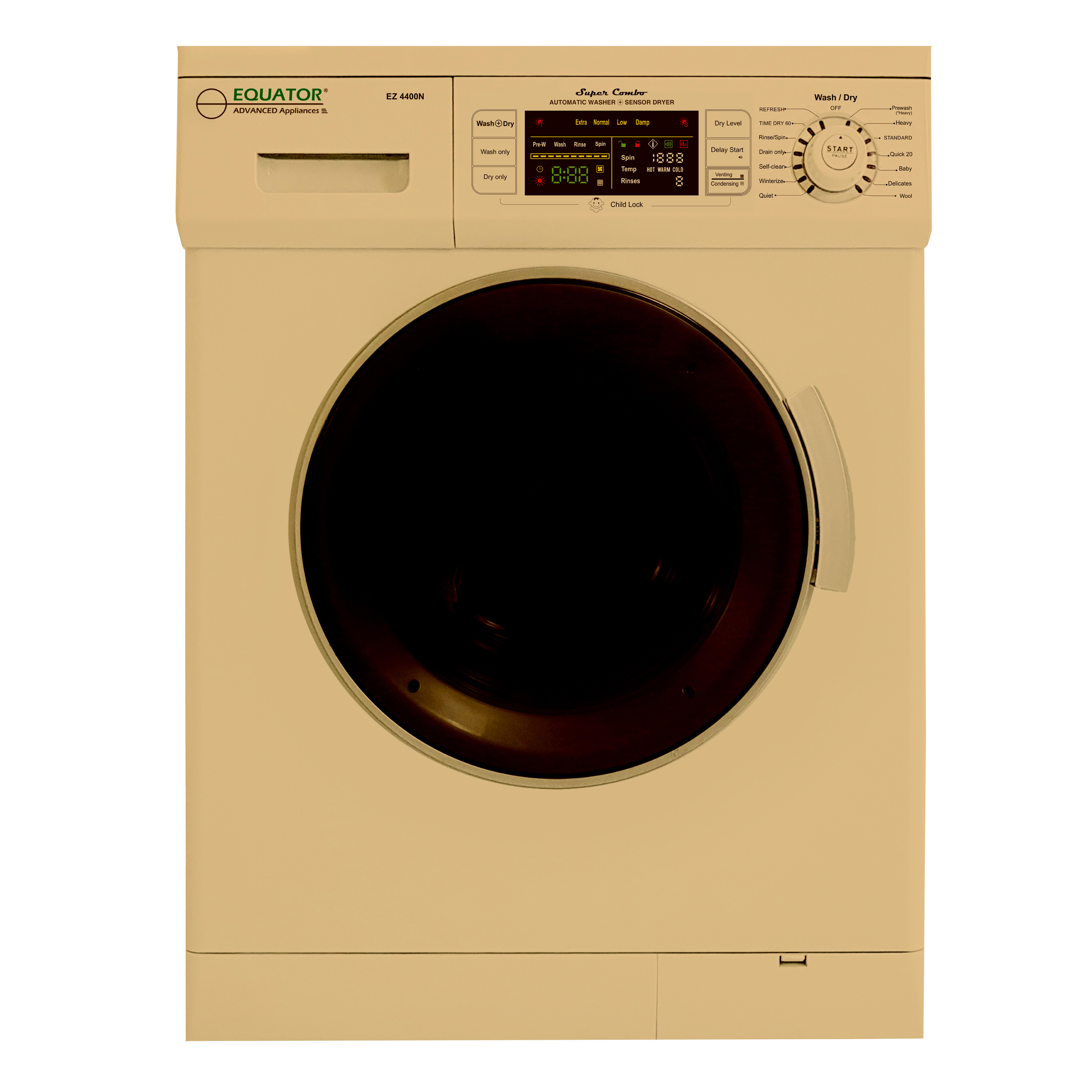Equator Version 2 Pro Compact 13 lbs Combination Washer DryerVented/Ventless Dry, Winterize, Quiet, Easy to Use Controls (Gold)