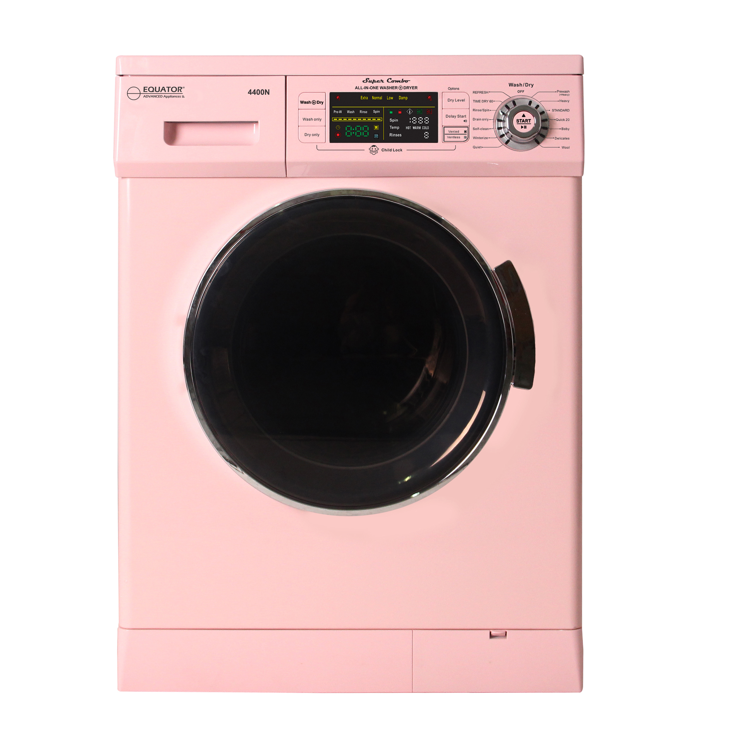 All-in-one 1200 RPM New 2019 Version Compact Convertible Combo Washer Dryer with Fully Digital Control Panel Pink