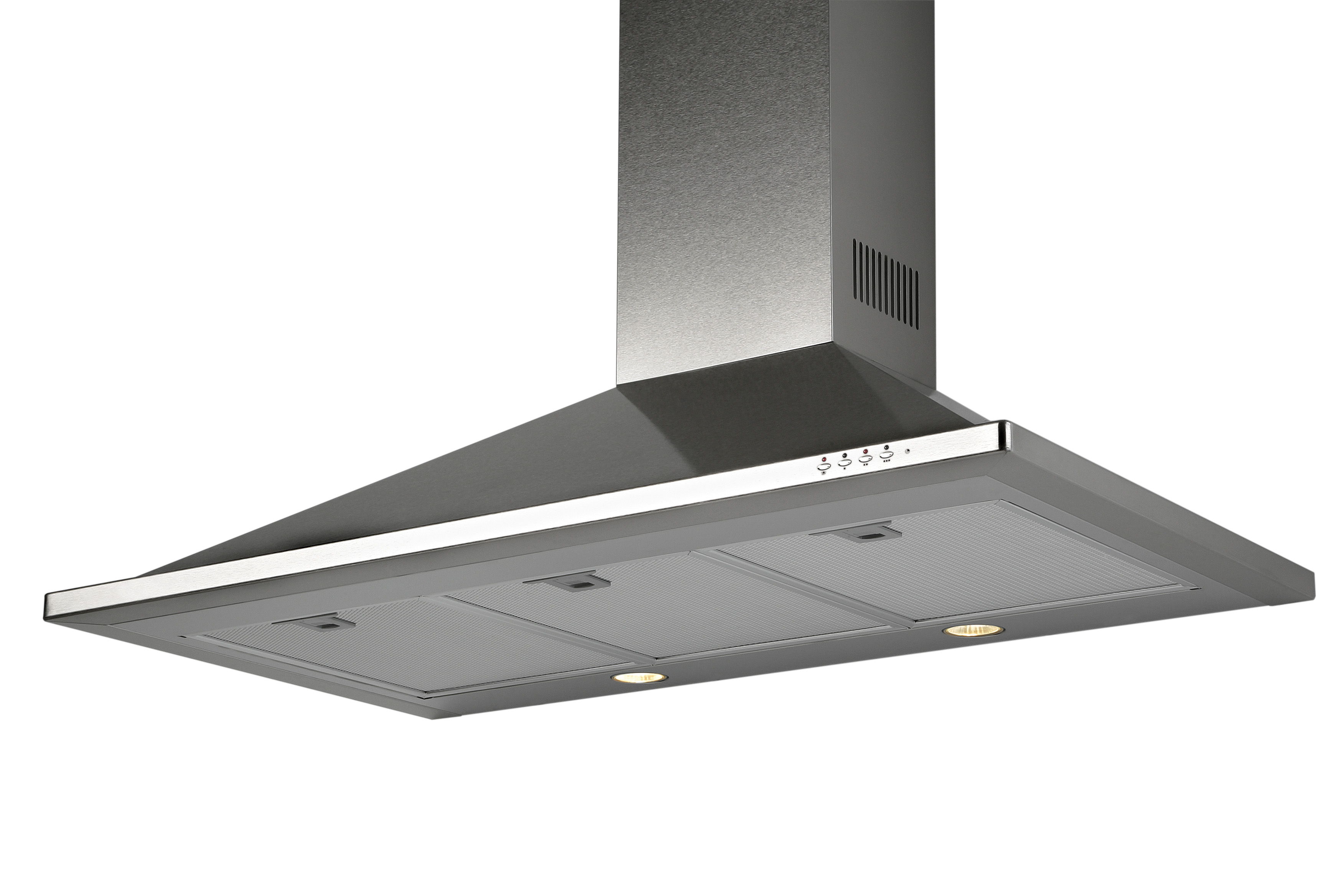 Equator TR 36 Trapezoidal Wall Mounted Rangehood with LED lights in Stainless. Made in Europe
