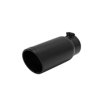 EXHAUST TIP, LOGO EMBOSSED, STAINLESS, BLACK CERAMIC, SINGLE WALL, ANGLED, ROLLE