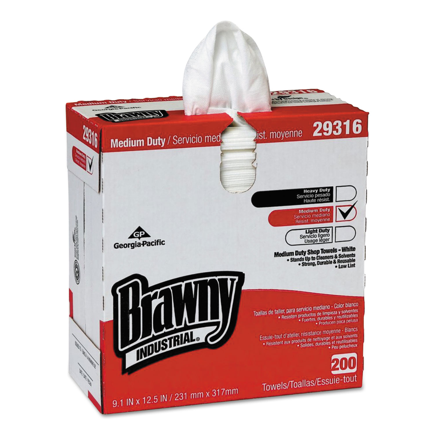 Brawny Industrial Lightweight Shop Towel, 9 1/10" x 12 1/2", White, 2000/Carton