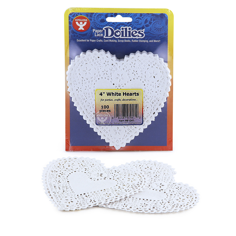 Heart Doilies, White, 4", Pack of 100