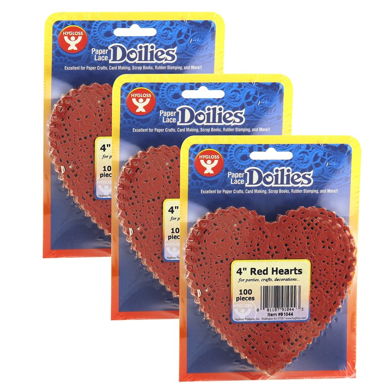 Heart Doilies, Red, 4", 100 Per Pack, 3 Packs