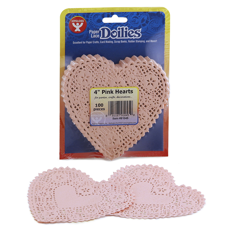 Heart Doilies, Pink, 4", Pack of 100