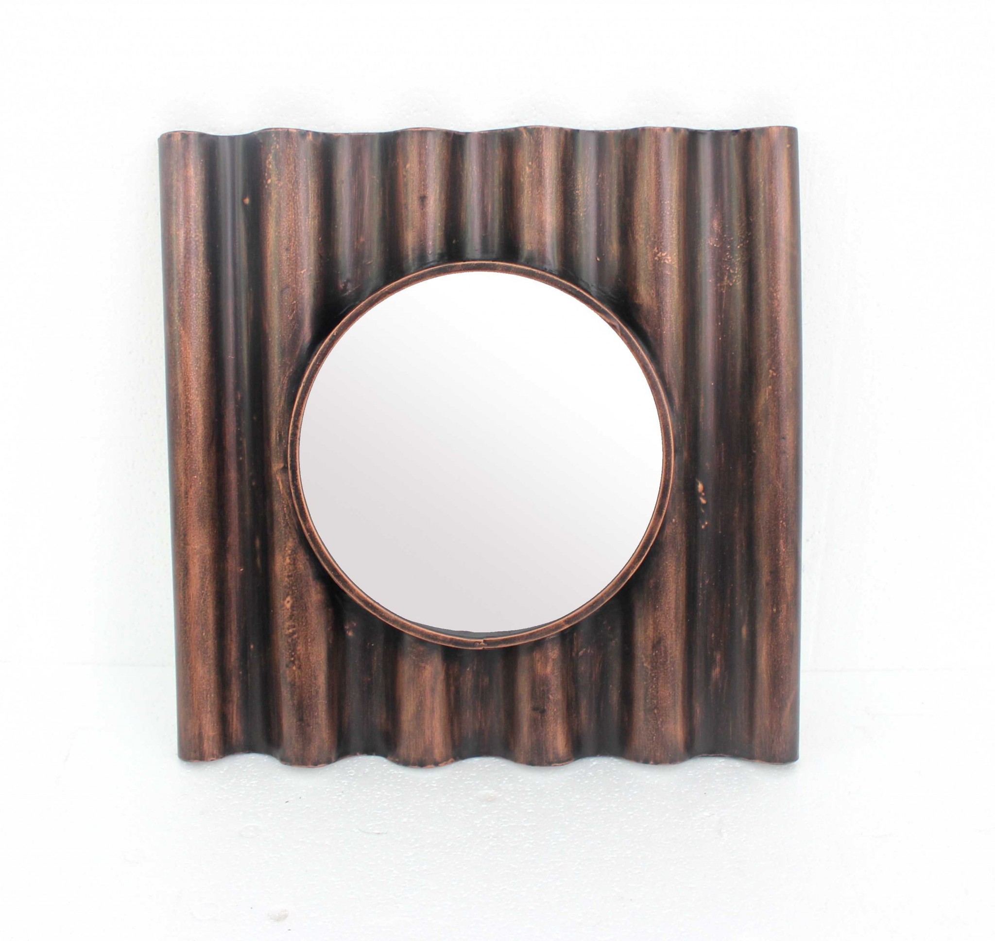 24" x 24" x 3" Bronze, Panpipe-Like, Wooden Cosmetic - Mirror
