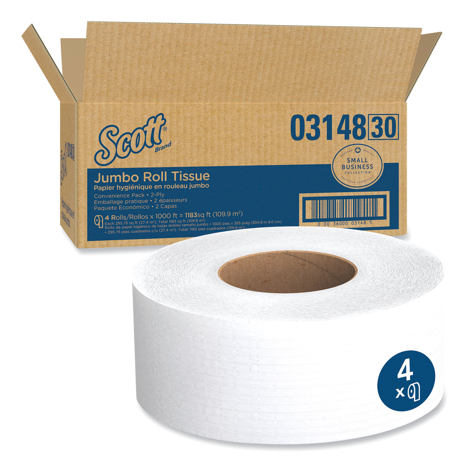 JRT Jumbo Roll Bathroom Tissue, 2-Ply, 9" dia, 1000ft