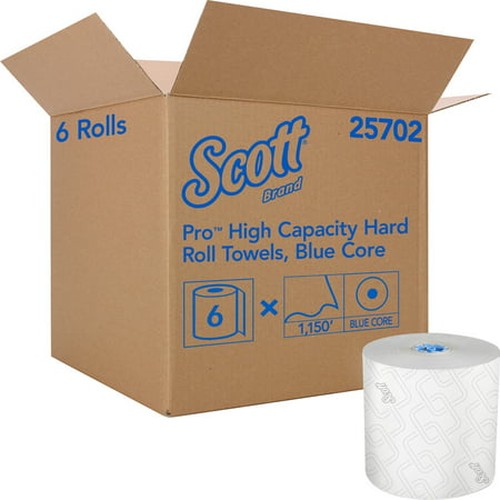 Pro Hard Roll Paper Towels with Elevated Scott Design for Scott Pro Dispenser, Blue Core Only, 1150 ft Roll, 6 Rolls/Carton
