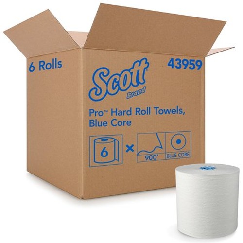 Pro Hard Roll Paper Towels with Absorbency Pockets, for Scott Pro Dispenser, Blue Core Only, 900 ft Roll, 6 Rolls/Carton