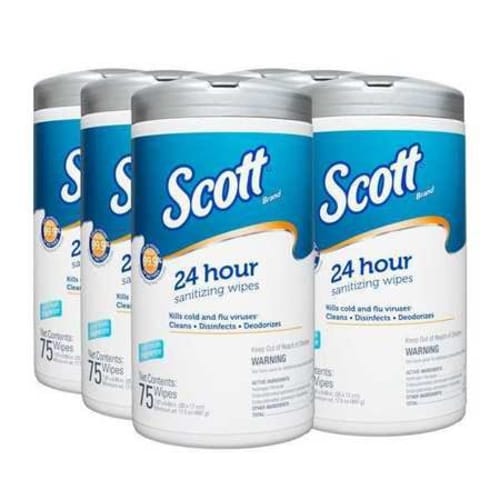 24-Hour Sanitizing Wipes, 4.5 x 8.25, White, 75/Canister, 6 Canisters/Carton