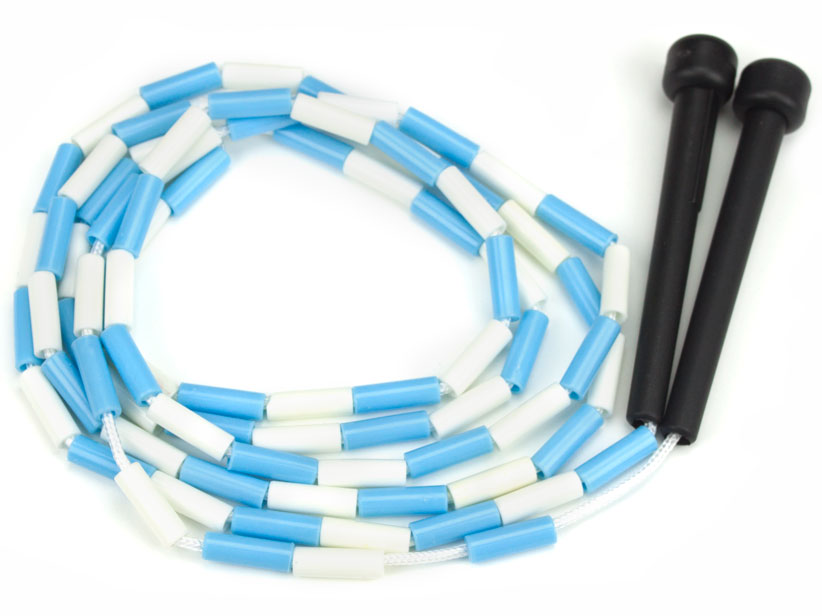 Blue and White 7-foot jump rope with plastic segmentation