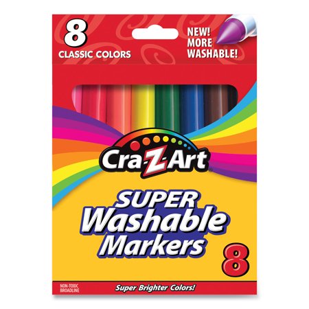 Super Washable Markers, Broad Bullet Tip, Assorted Colors, 8/Set