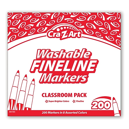 Washable Fineline Markers Classpack, Fine Bullet Tip, Eight Assorted Colors, 200/Set