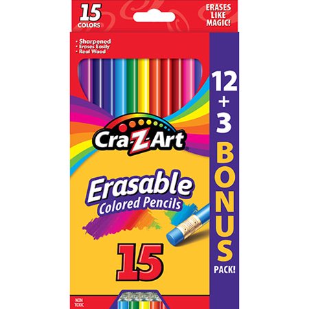 Erasable Colored Pencils, 15 Assorted Lead/Barrel Colors, 15/Set