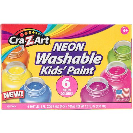 Neon Washable Kids' Paint, 6 Assorted Neon Colors, 2 oz Bottle, 6/Pack
