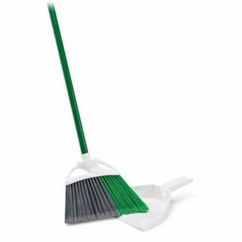 Precision Angle Broom with Dustpan, 53" Handle, Green/Gray, 4/Carton