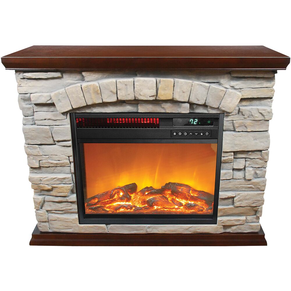 large square infrared faux stone fireplace