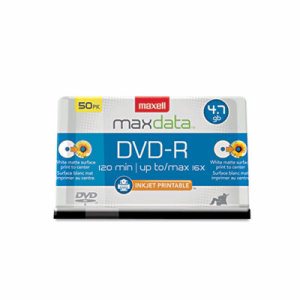 DVD-R Recordable Discs, Printable, 4.7GB, 16x, Spindle, White, 50/Pack
