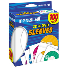 MAXELL 190133 - CD402 CD/DVD STORAGE SLEEVES (100 PK; WHITE)