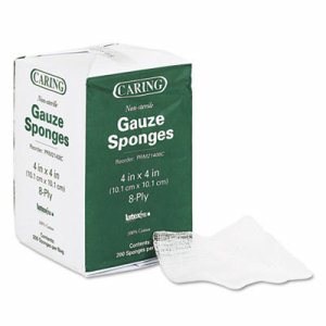 Caring Woven Gauze Sponges, 4 x 4, Non-sterile, 8-Ply, 200/Pack