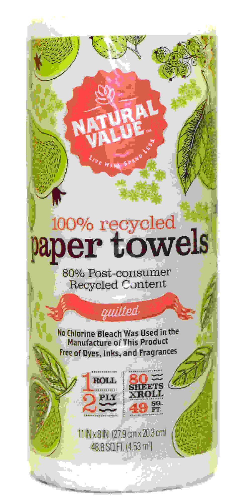 Natural Value 100% Recycled Paper Towels By The Roll (30x80CNT )