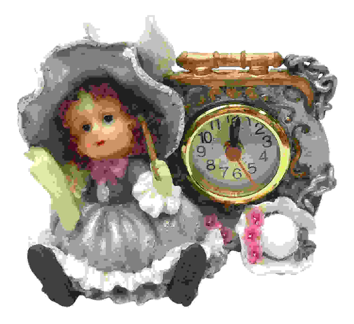 Victorian Resin Clock - Girl Musician With Flute In Blue Dress