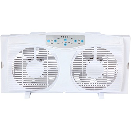 Optimus F-5286 8" Reversible Twin Window Fan With Thermostat