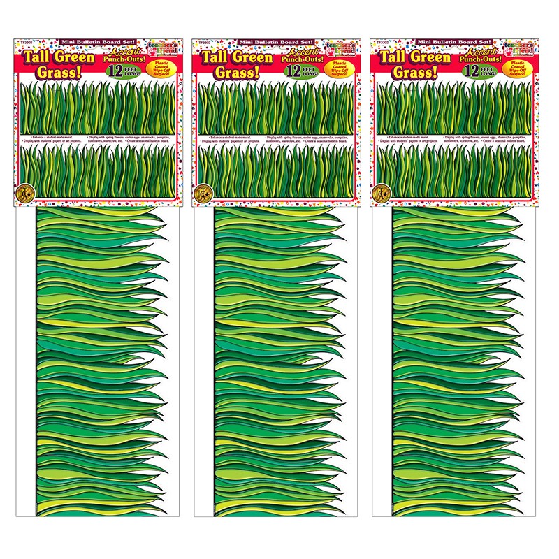 Tall Green Grass Jumbo Border, 8.5" Tall, 12 Feet Per Pack, 3 Packs